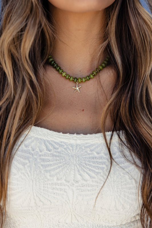 Green Jade Necklace + Starfish Pendant