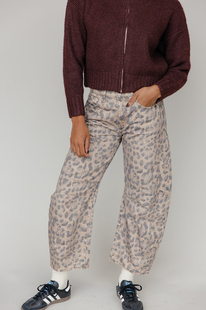 Free People Good Luck Printed Barrel Jeans