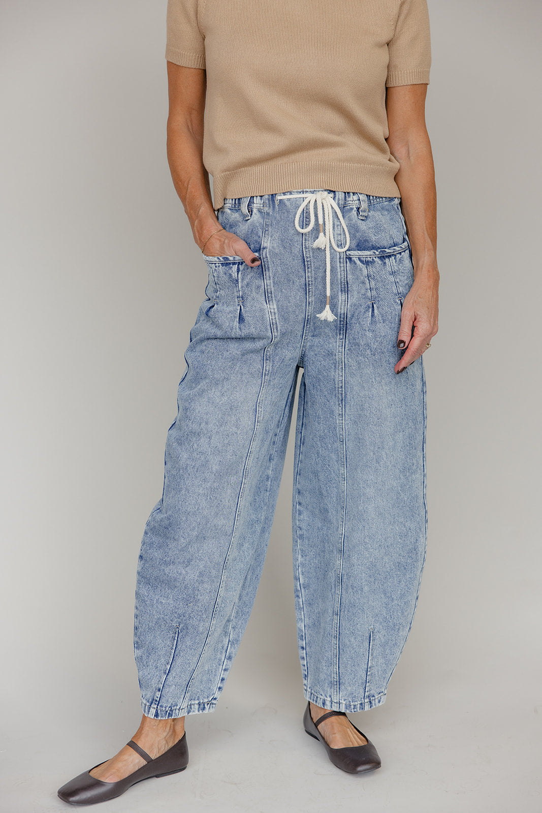 Cozy Curve Tie Waist Balloon Jeans
