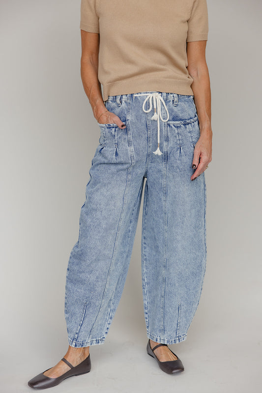 Cozy Curve Tie Waist Balloon Jeans