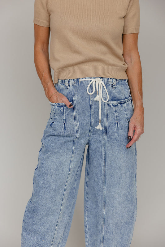 Cozy Curve Tie Waist Balloon Jeans