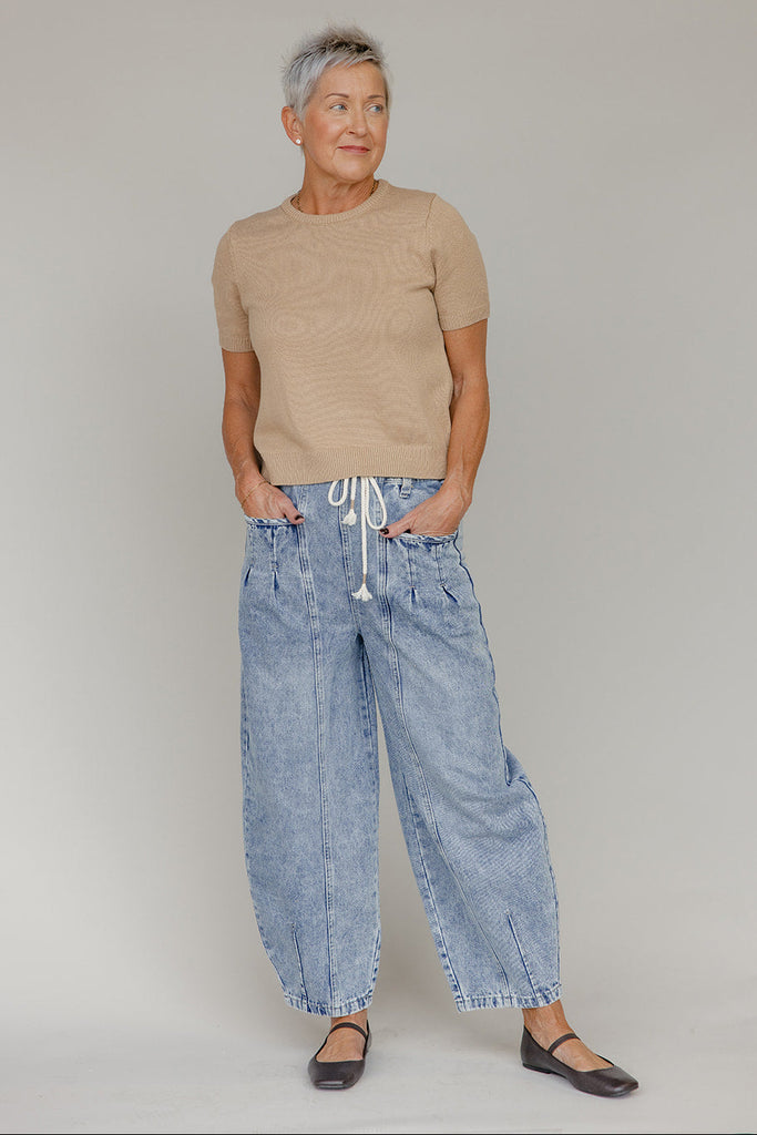 Cozy Curve Tie Waist Balloon Jeans