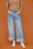 Easy Day Wide Leg Cuffed Jeans