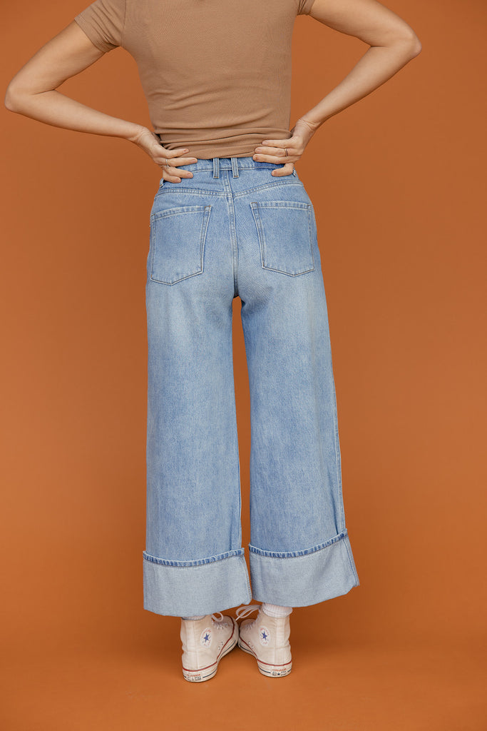 Easy Day Wide Leg Cuffed Jeans
