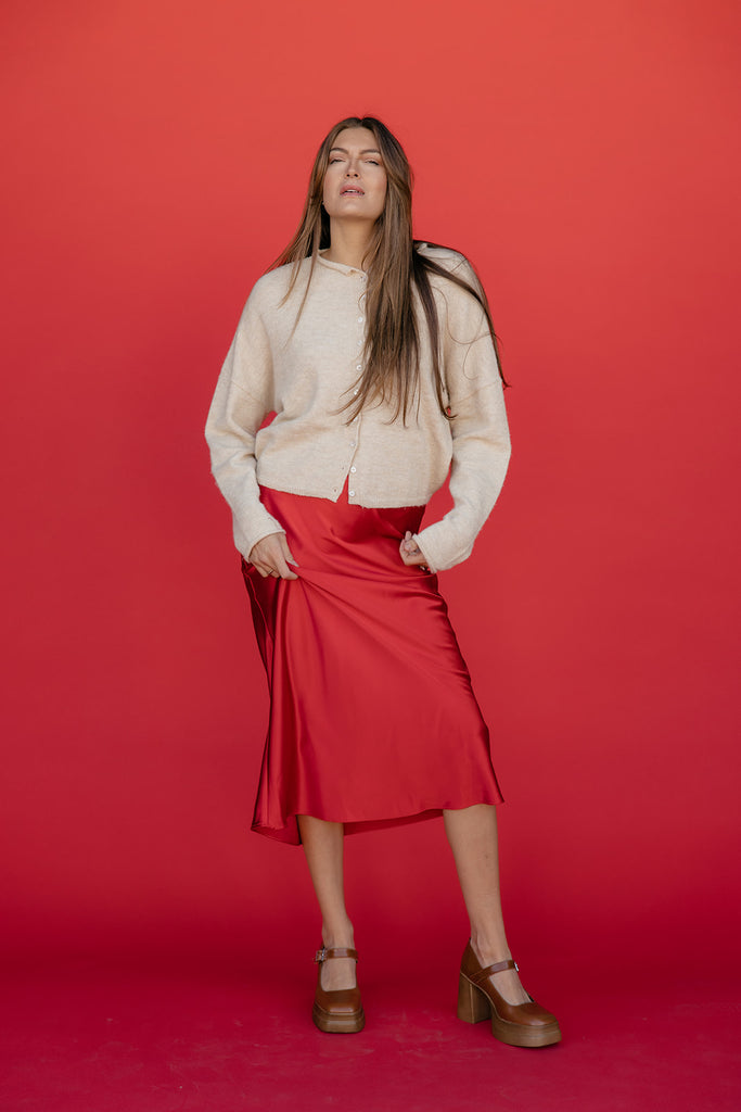 Ruby Flame Satin Skirt