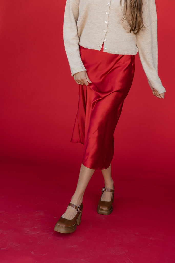 Ruby Flame Satin Skirt
