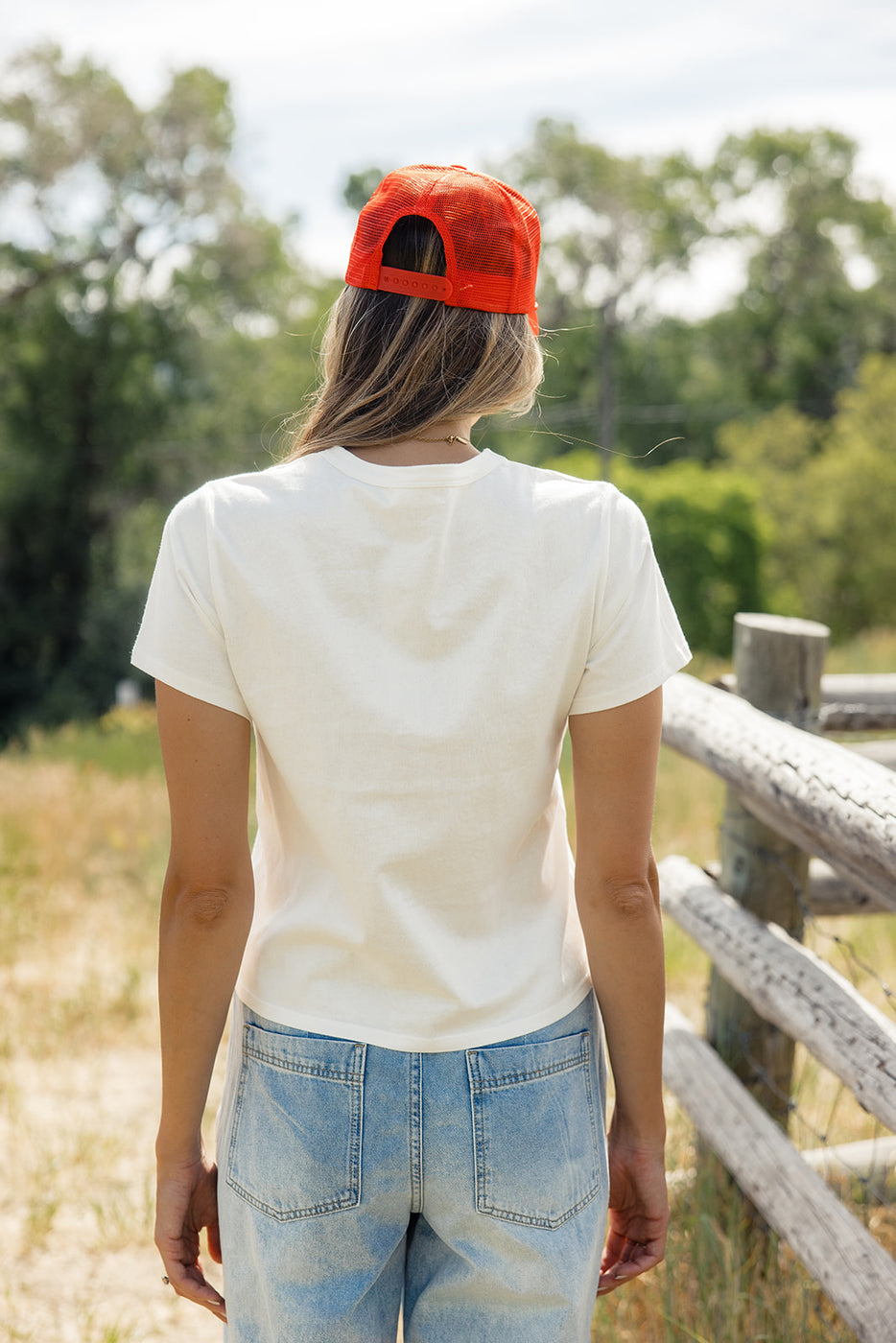 a woman wearing a red hat