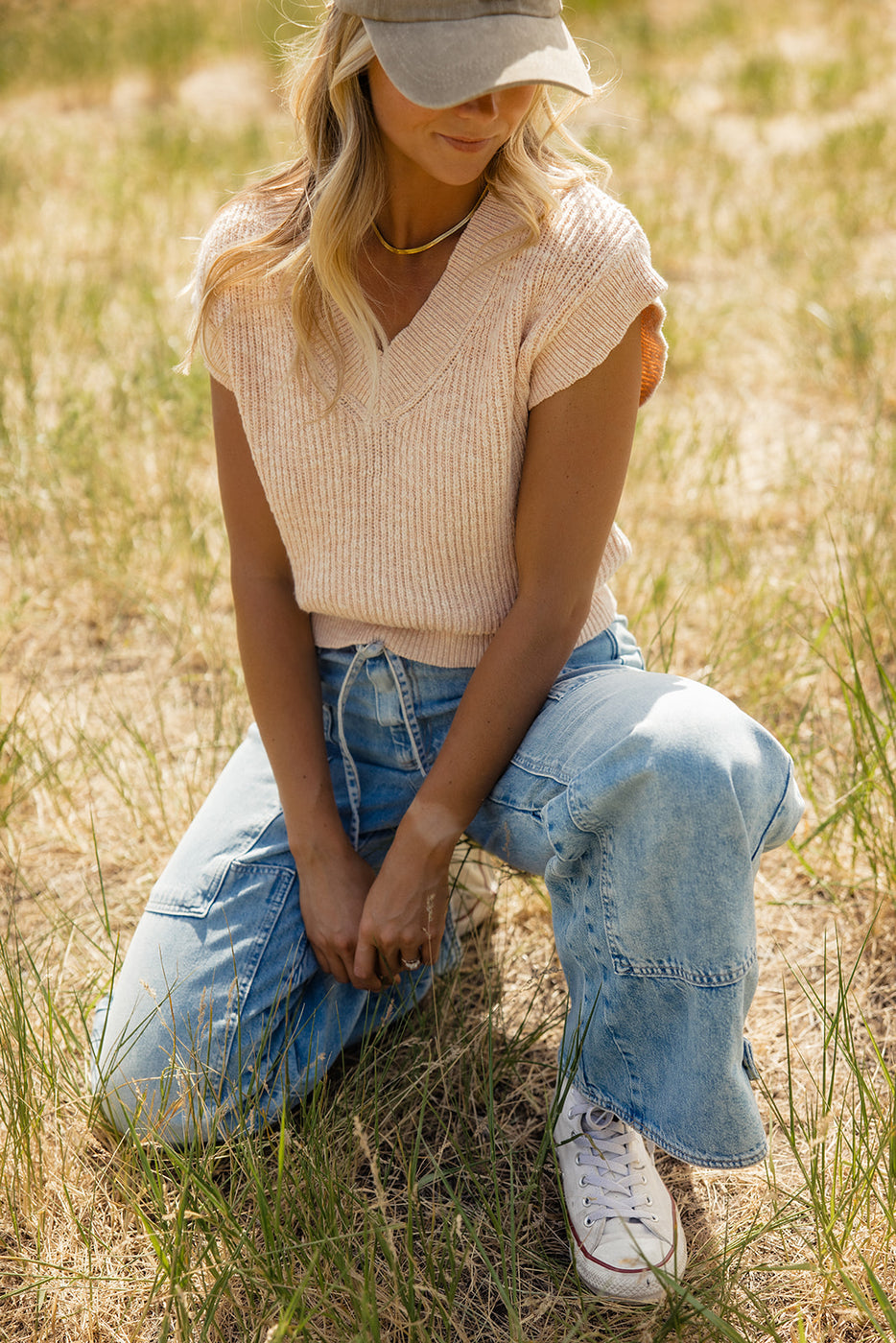 a woman in a field