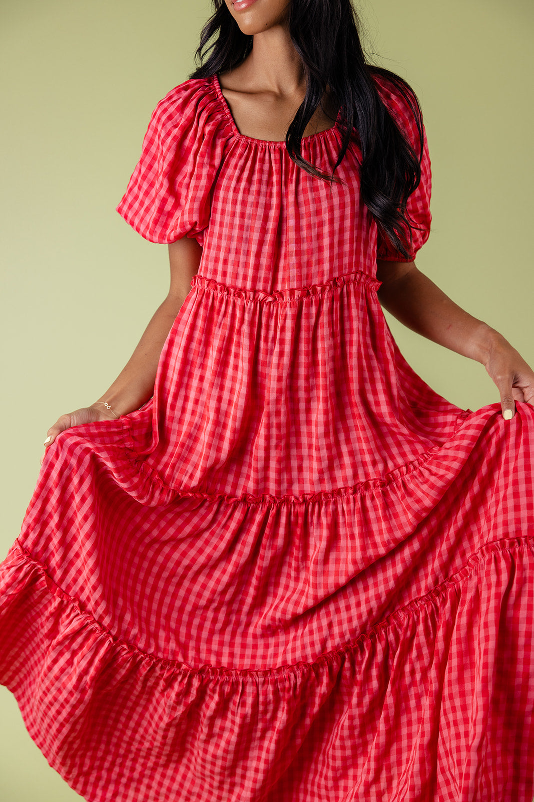 Audie Gingham Tiered Maxi