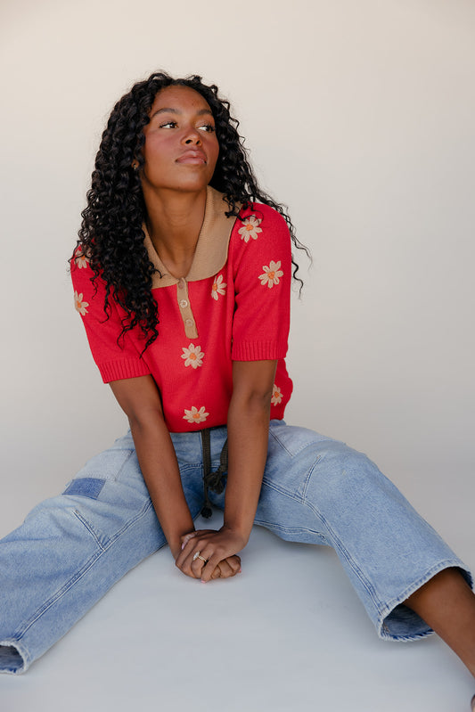 Cinnamon Bloom Collared Sweater