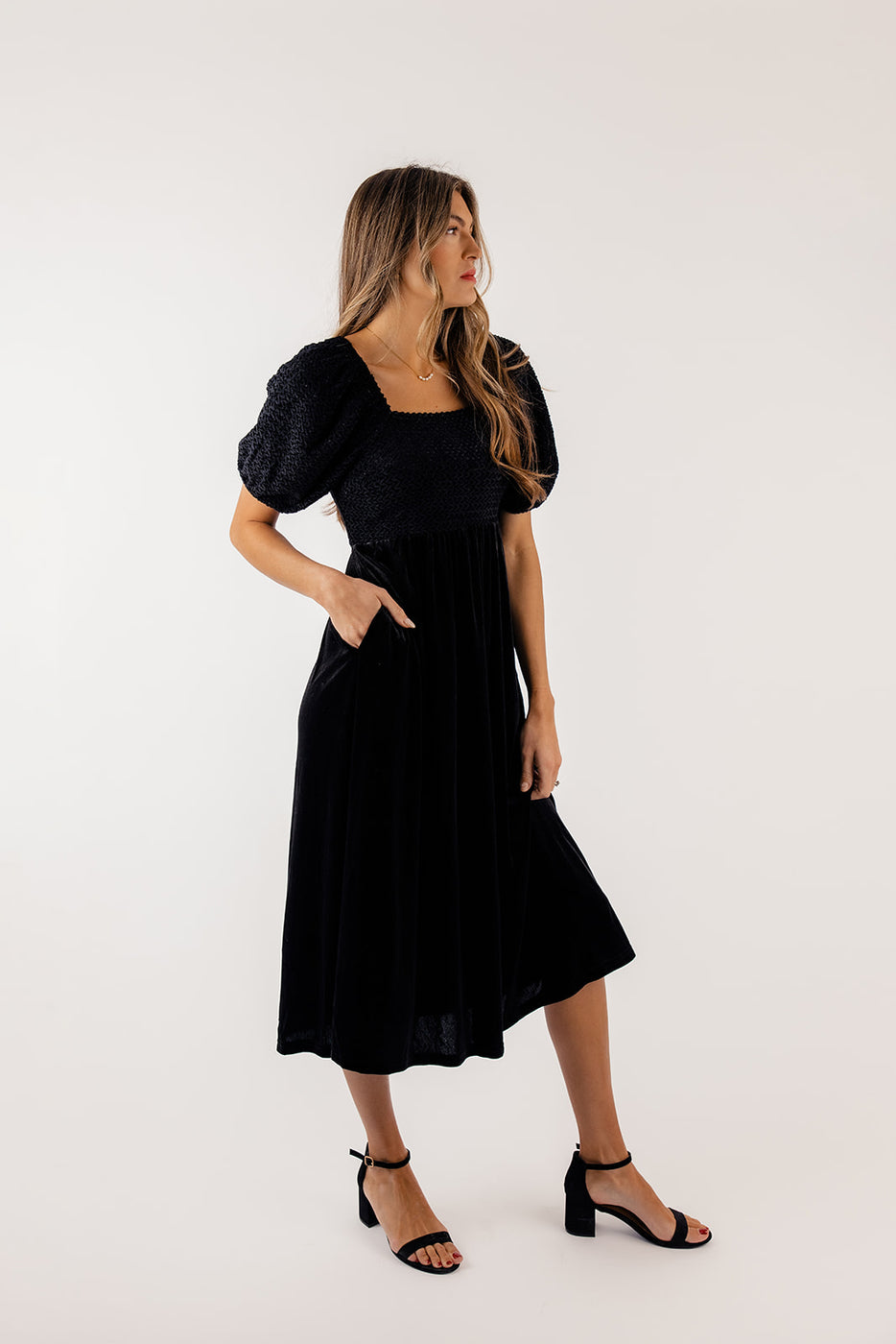 SALT Vivienne Puff Sleeve Velvet Dress