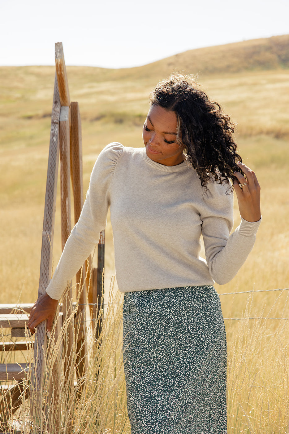 a woman in a field