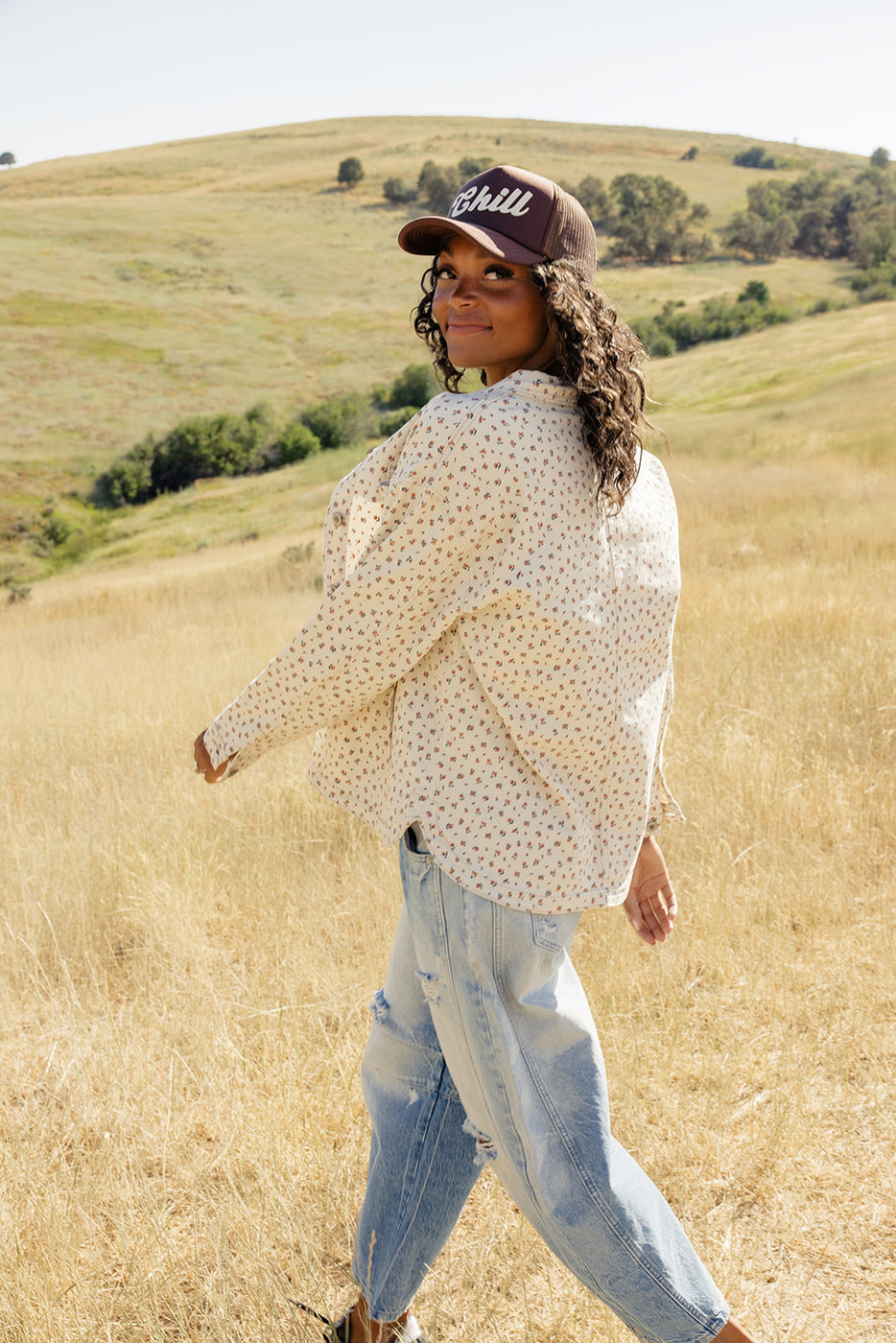 a woman in a field