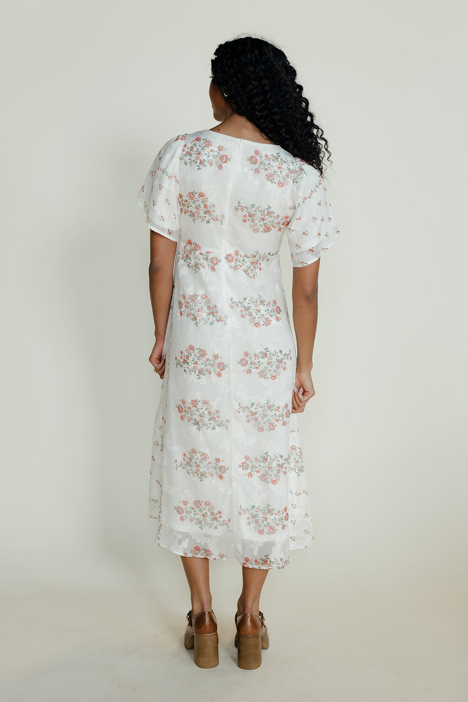dainty midi dress Dainty Floral Midi Dress, SM-3XL, Crew Neckline, 3/4 Sleeves, Casual Modest Versatile Clothing, Plus Sizes, Tzius Lined Dress w/ Pockets