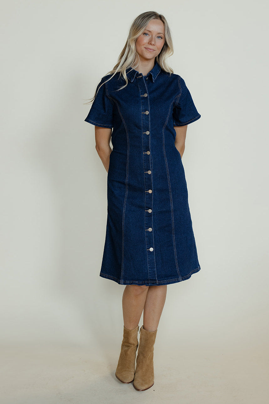 plain denim dress Plain V Neck Denim Dress