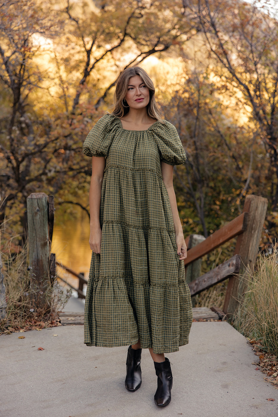 Audie Gingham Tiered Maxi