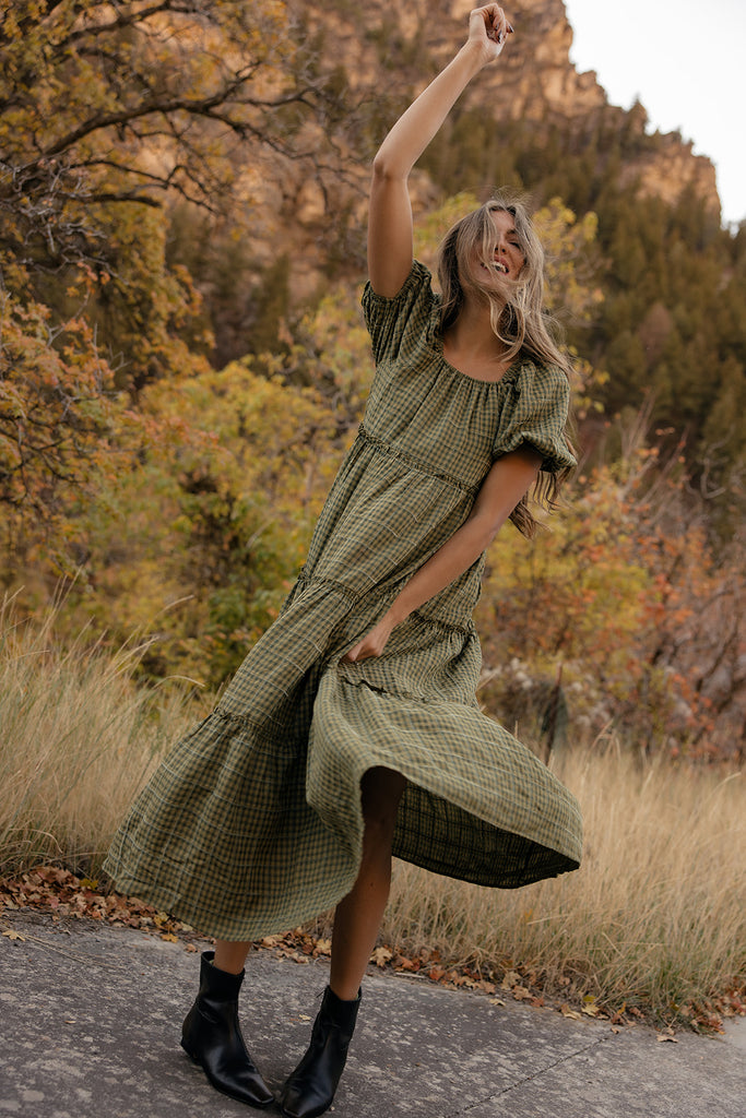 Audie Gingham Tiered Maxi