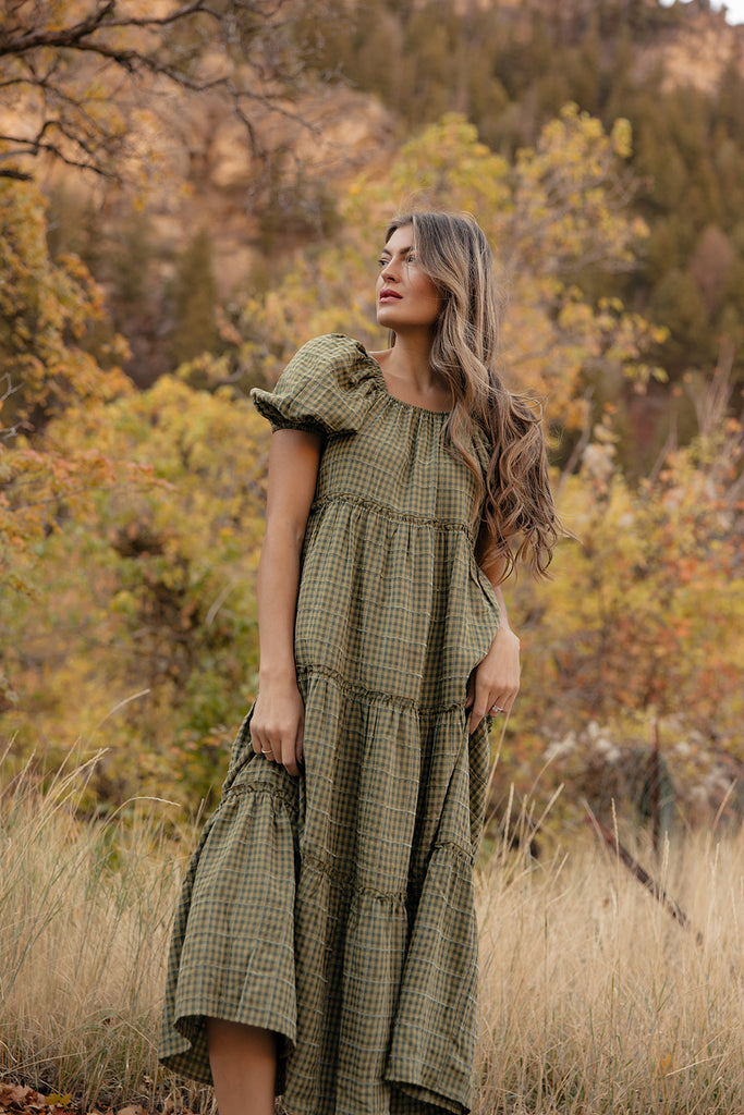 Audie Gingham Tiered Maxi
