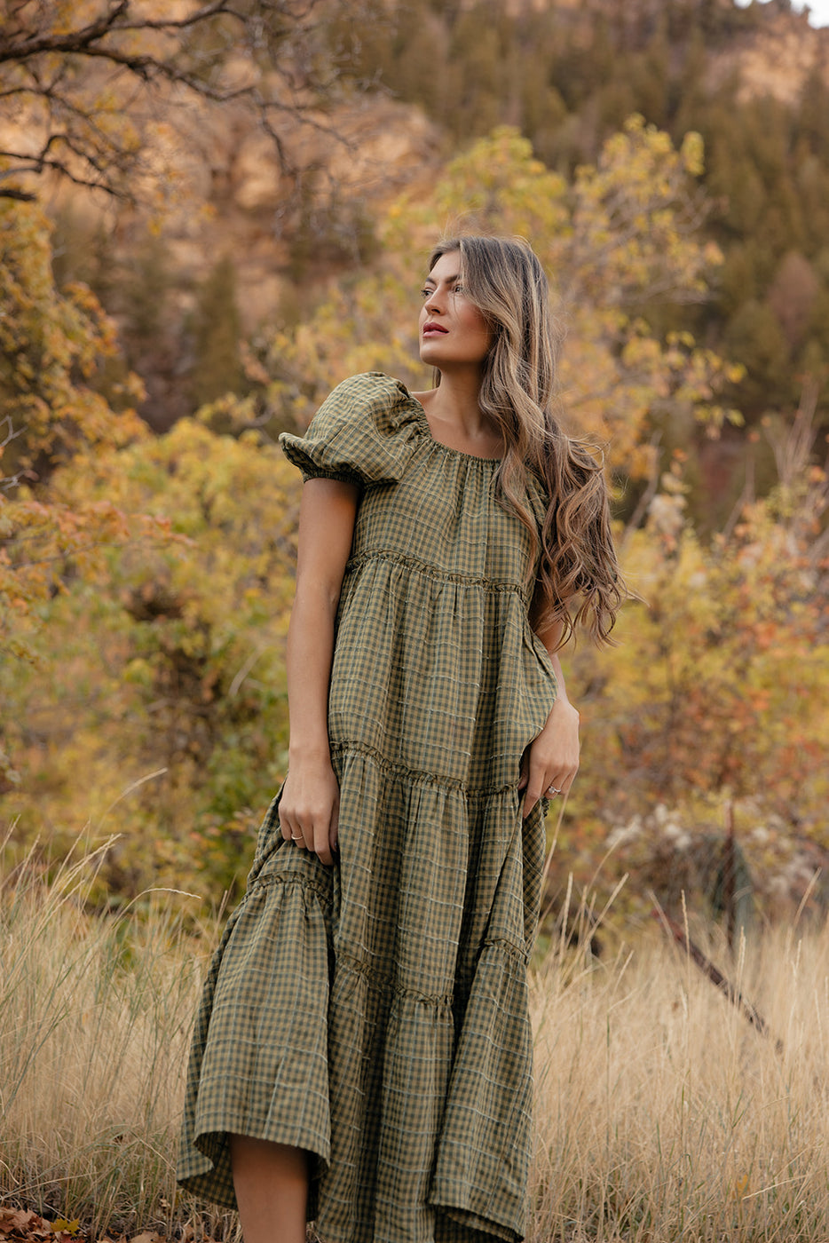Audie Gingham Tiered Maxi