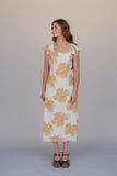 Golden Petal Flutter Sleeve Dress
