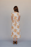 Golden Petal Flutter Sleeve Dress