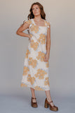 Golden Petal Flutter Sleeve Dress