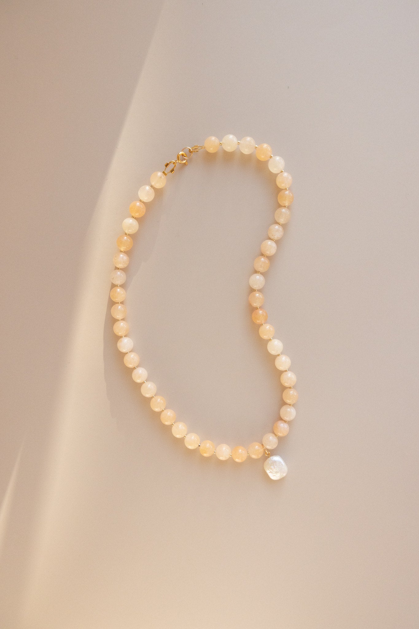 Yellow Calcite + Square Pearl Pendant