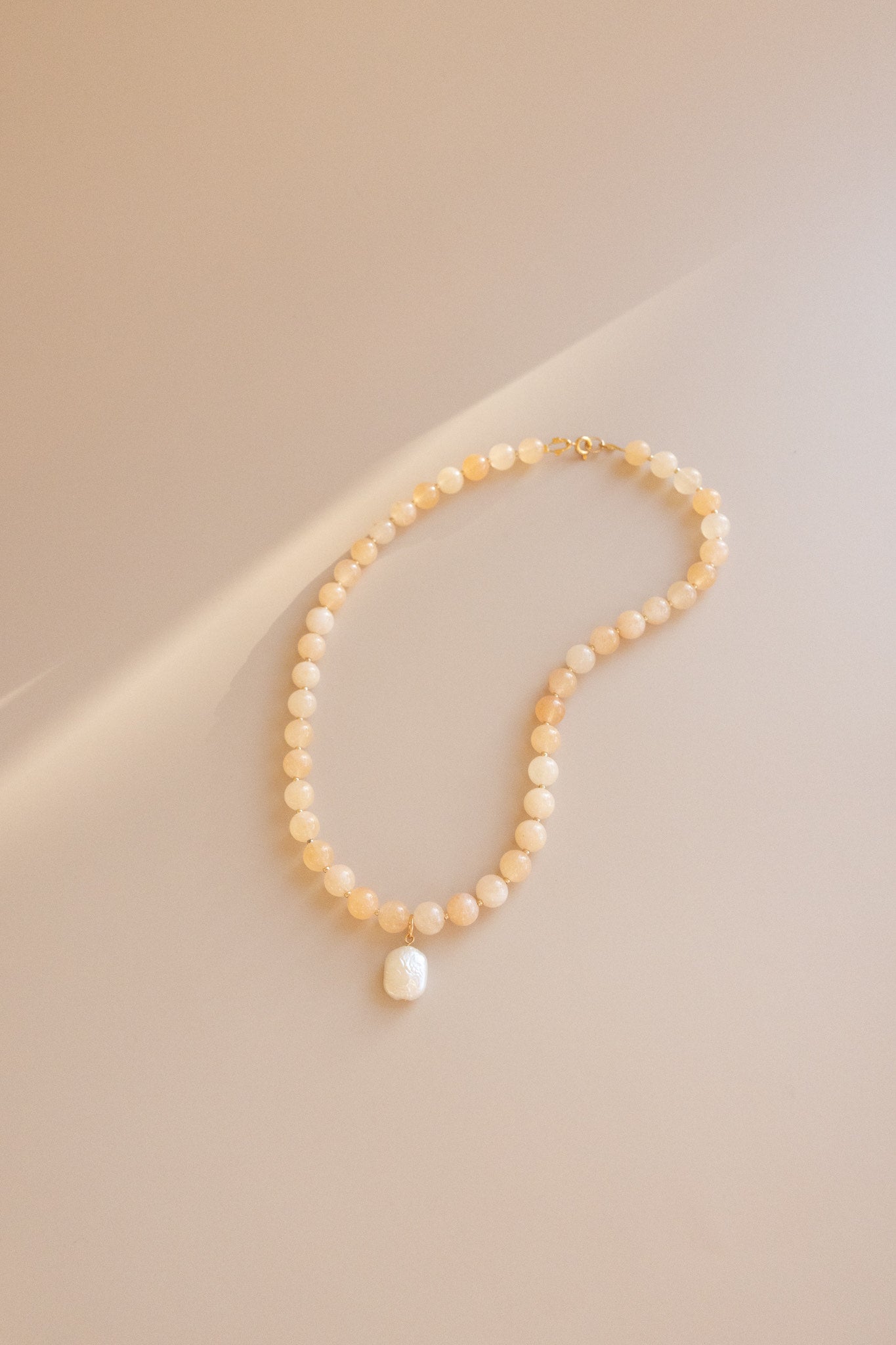 Yellow Calcite + Square Pearl Pendant