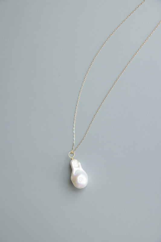 Gold Chain Necklace + Large Baroque Pearl