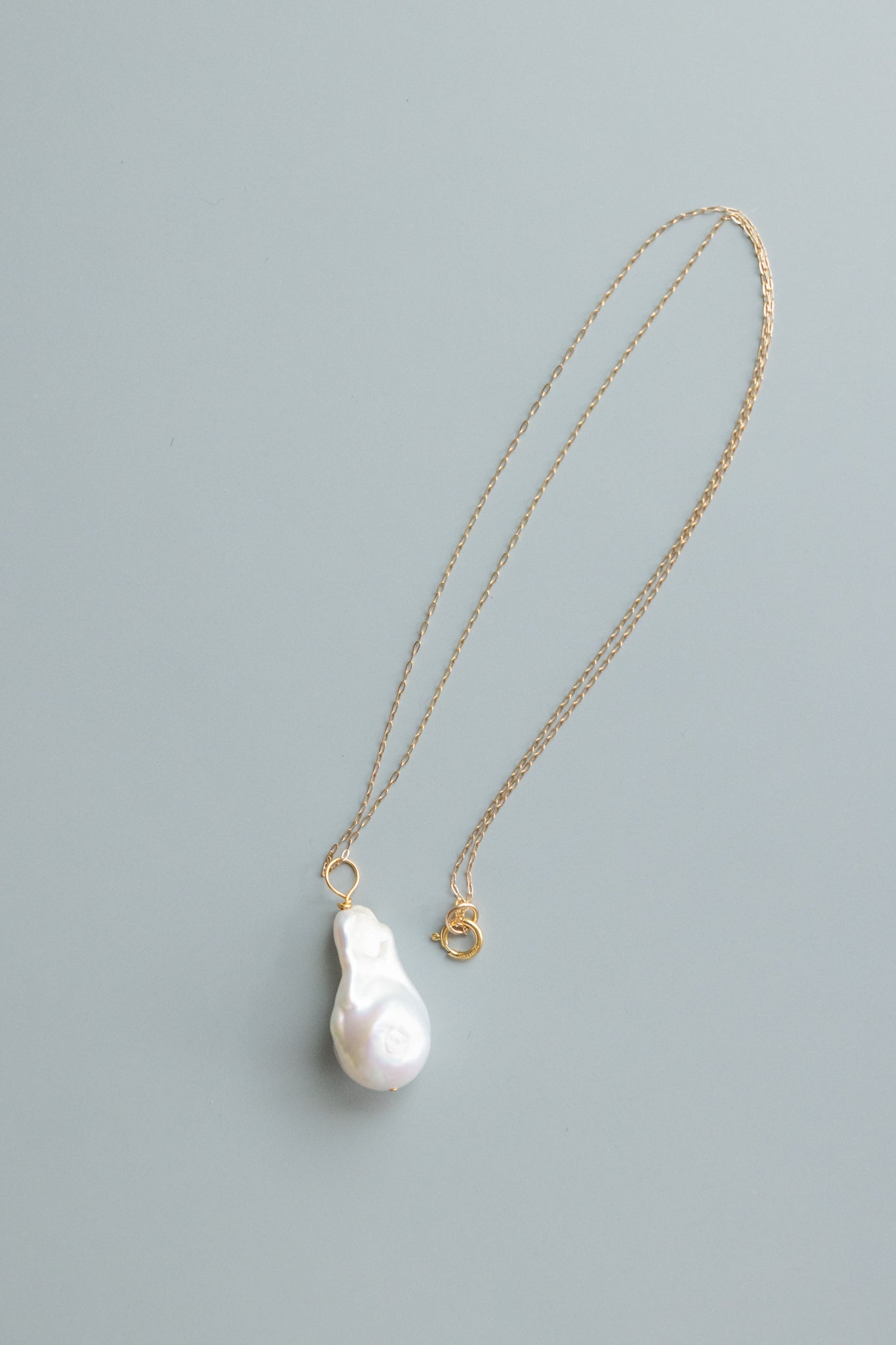 Gold Chain Necklace + Large Baroque Pearl