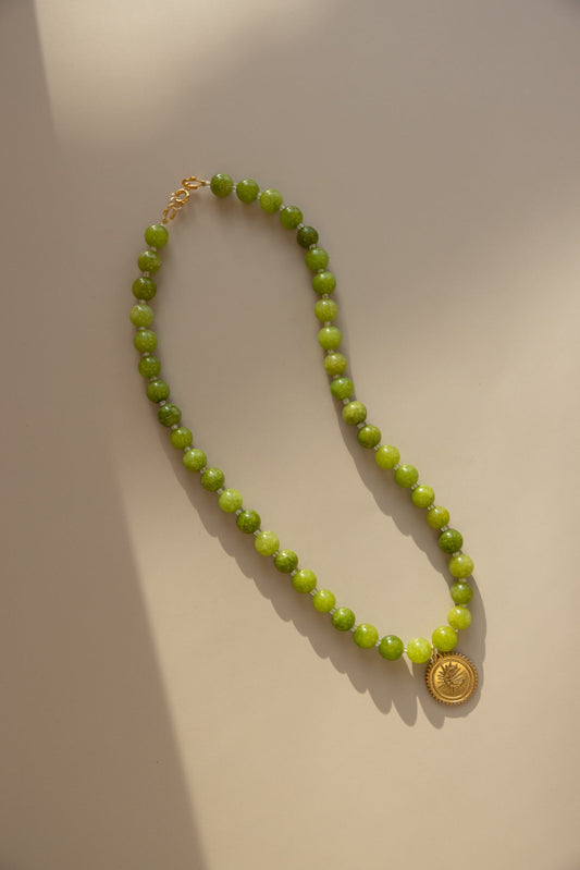 Green Peridot Necklace + Coin Pendant