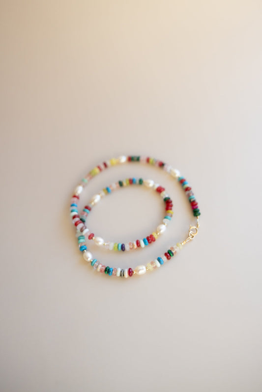 Mixed Gemstone + Pearl Necklace