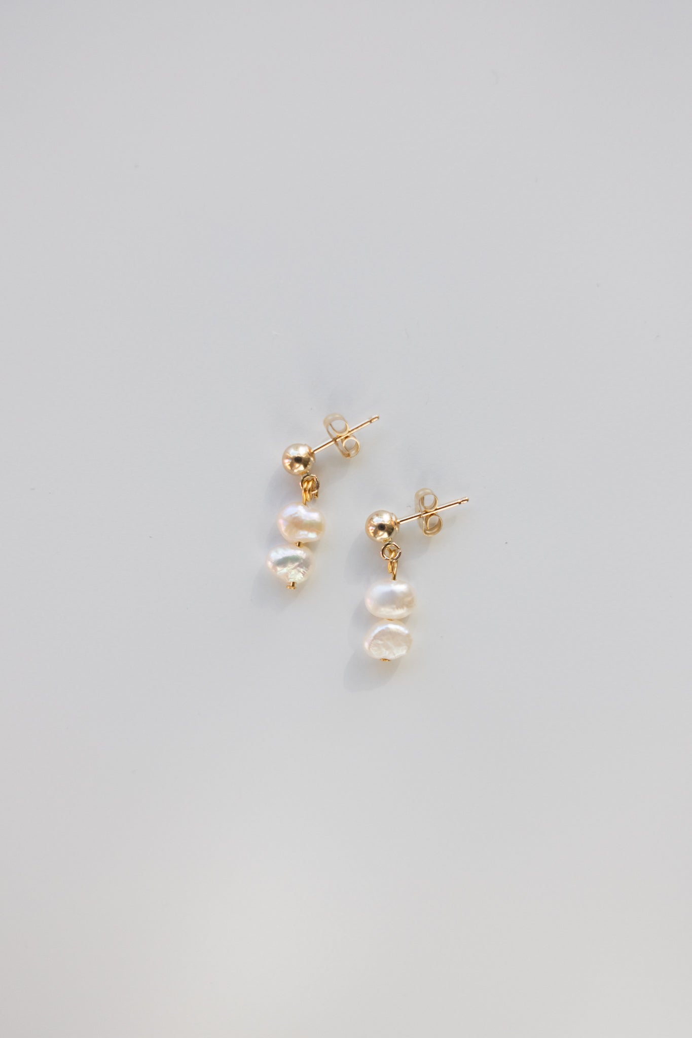 Gold + Silver Stud with Double Pearl Pendant