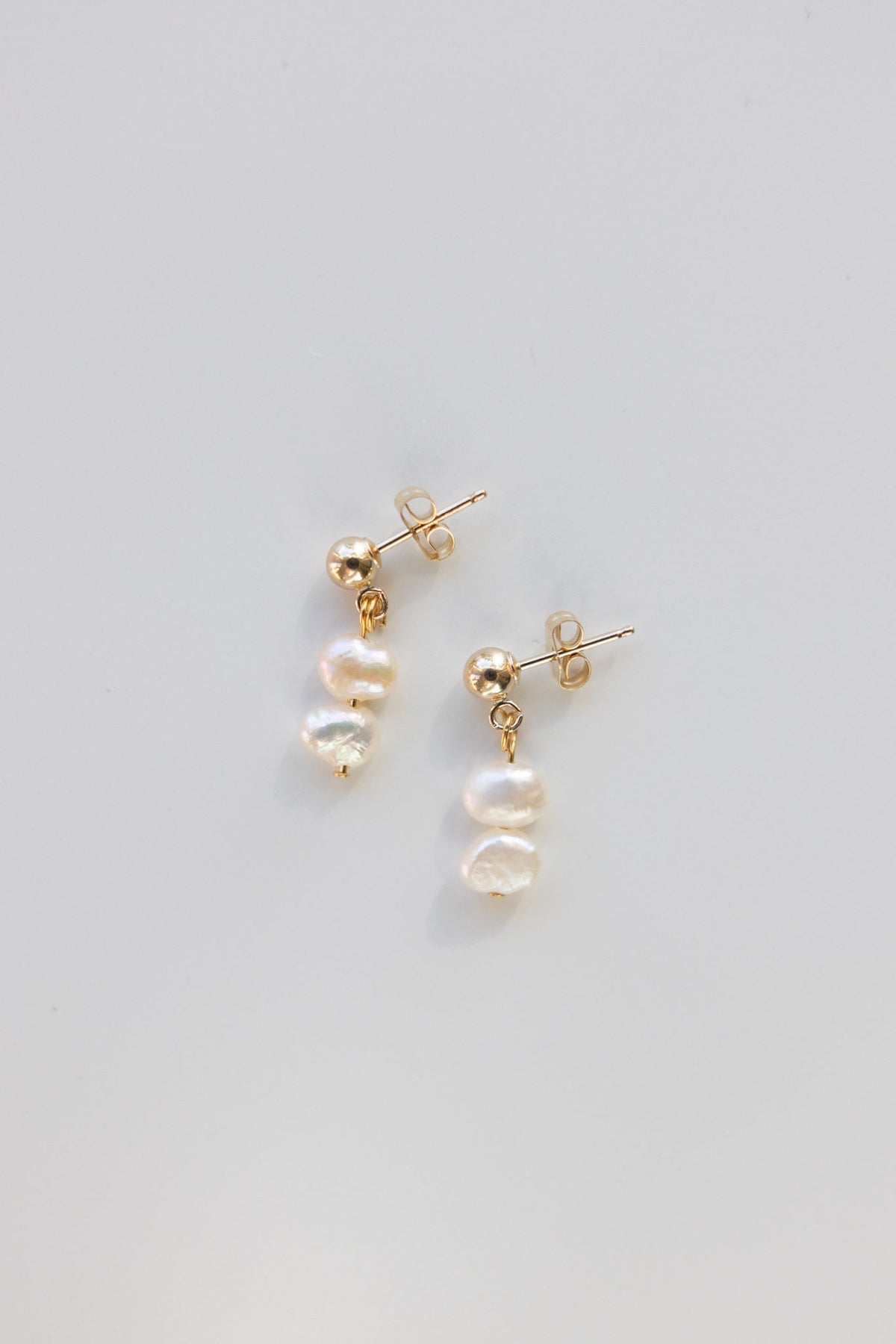 Gold + Silver Stud with Double Pearl Pendant