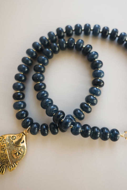 Navy Necklace + Fish Pendant