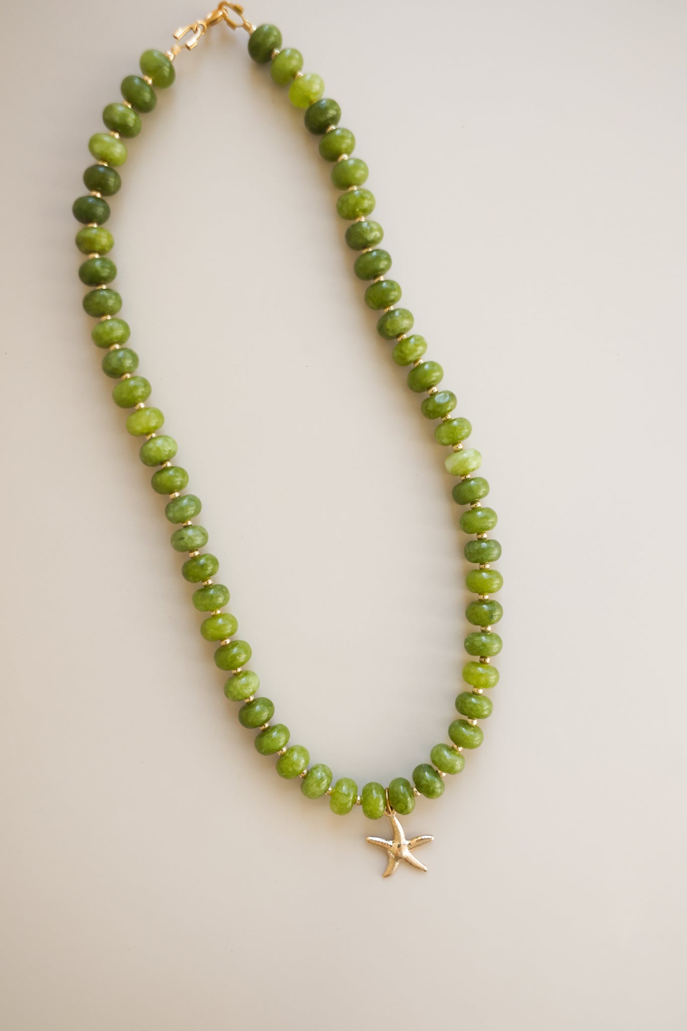 Green Jade Necklace + Starfish Pendant