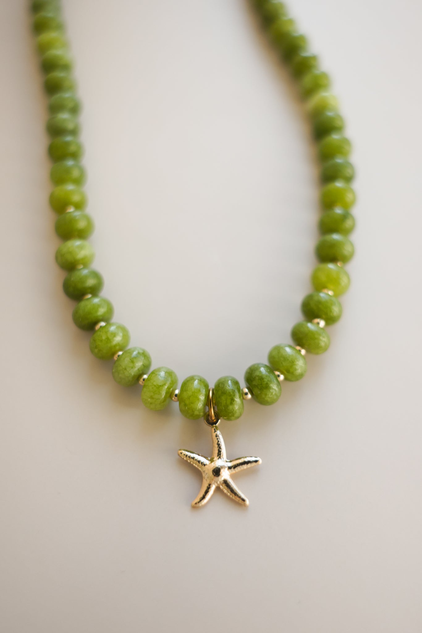 Green Jade Necklace + Starfish Pendant