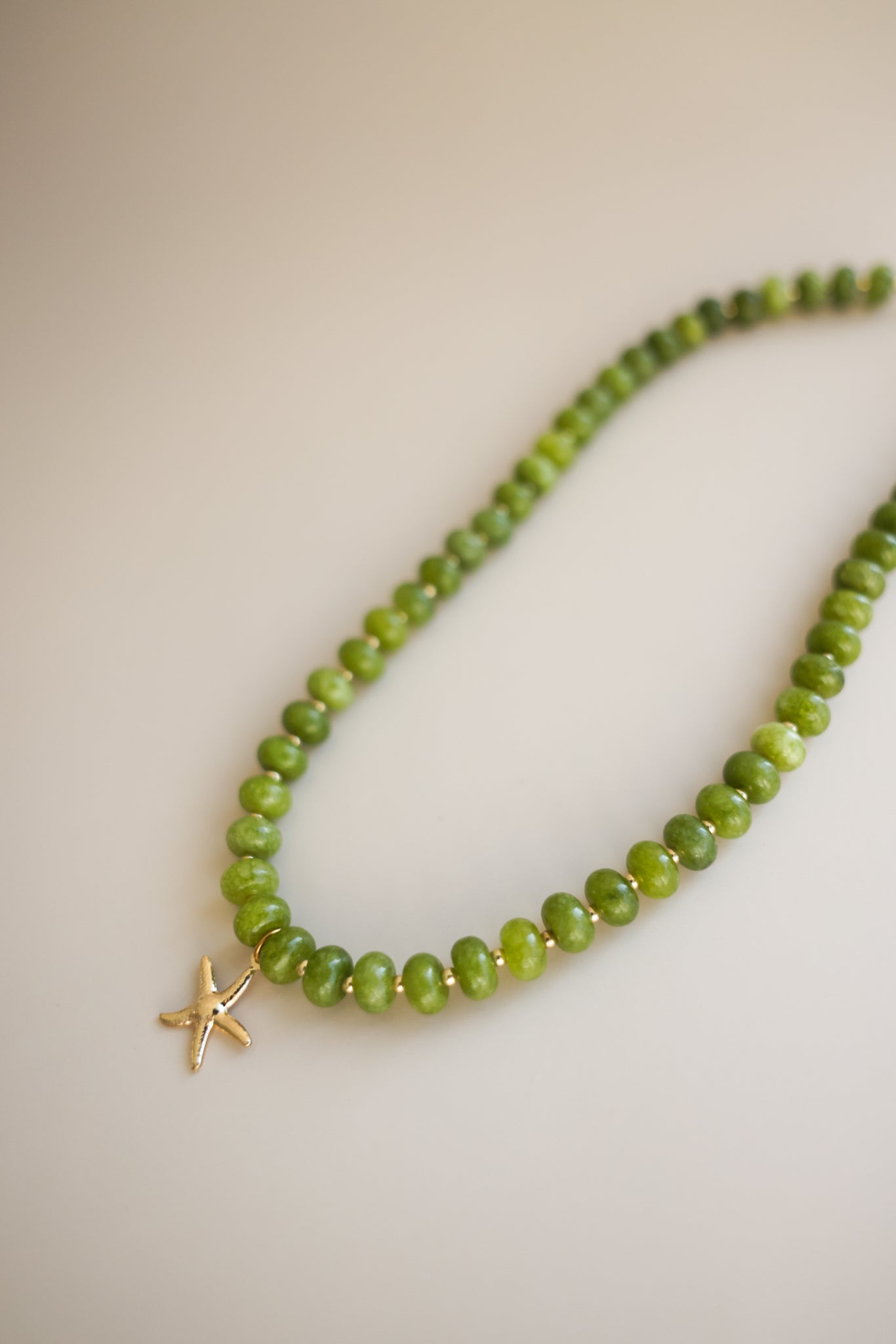 Green Jade Necklace + Starfish Pendant