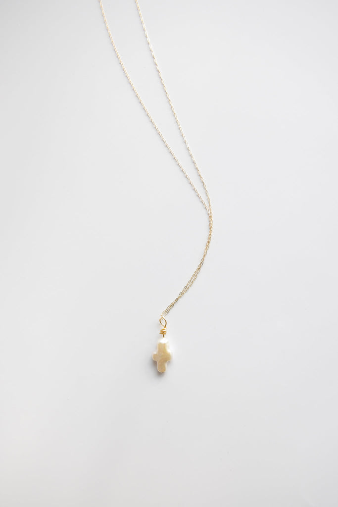 Chain + Pearl Cross Pendant