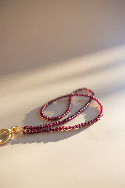Deep Red Garnet Gemstone Necklace + Pearl Pendant