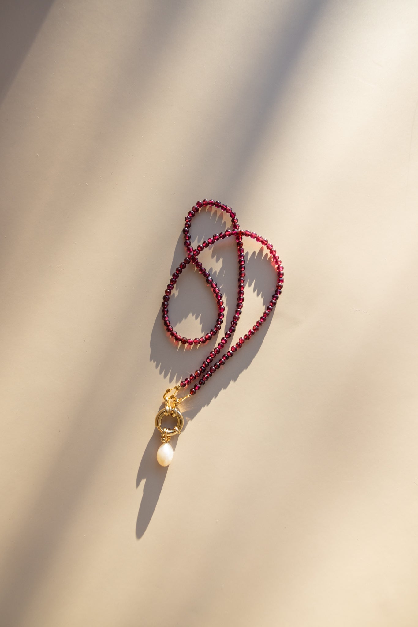 Deep Red Garnet Gemstone Necklace + Pearl Pendant