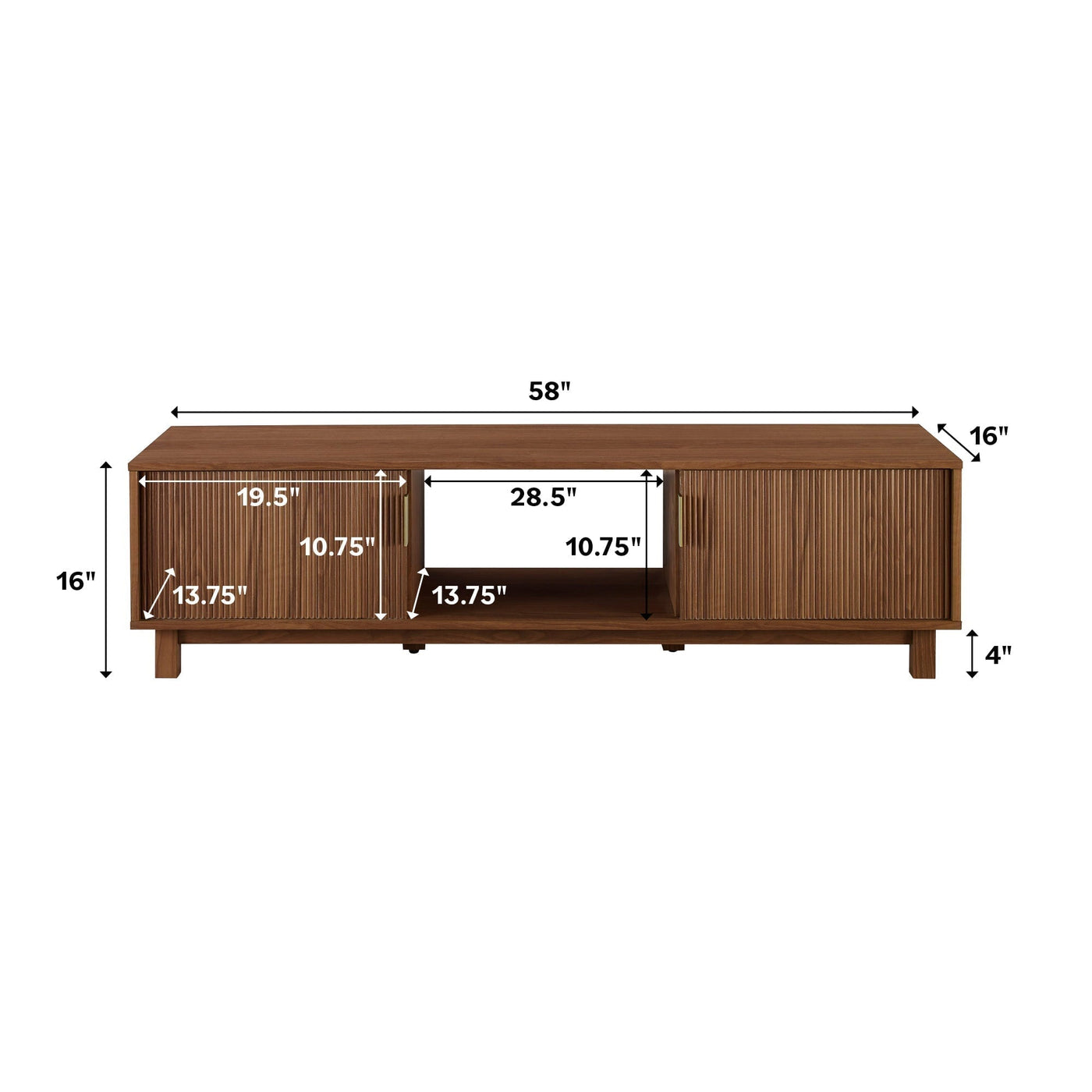 Arundo Mid-Century Modern Scandinavian 2-Door Reeded TV Stand