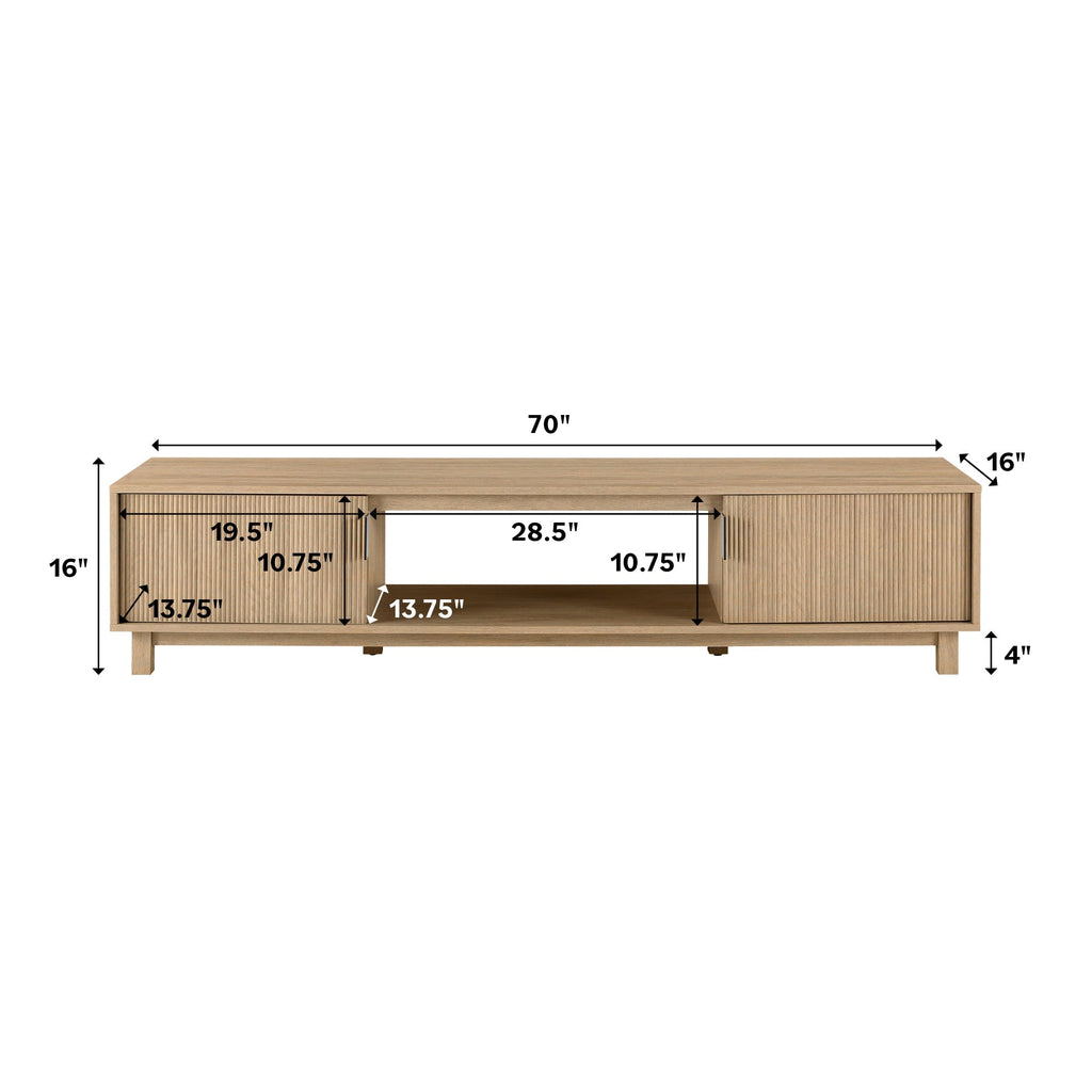 Arundo Mid-Century Modern Scandinavian 2-Door Reeded TV Stand