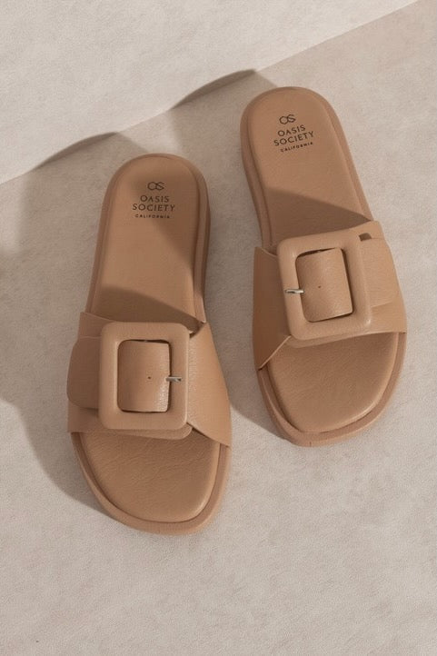 a pair of sandals with buckles