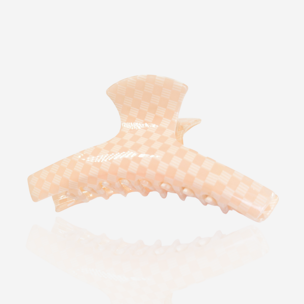 Ribbed Checker Hair Claw | Peach