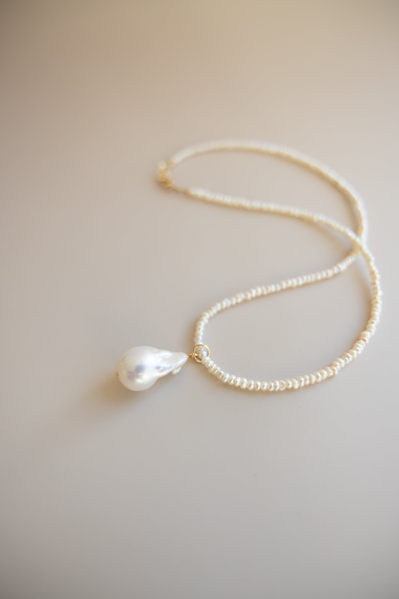 Button Pearl + Large Pearl Pendant Necklace