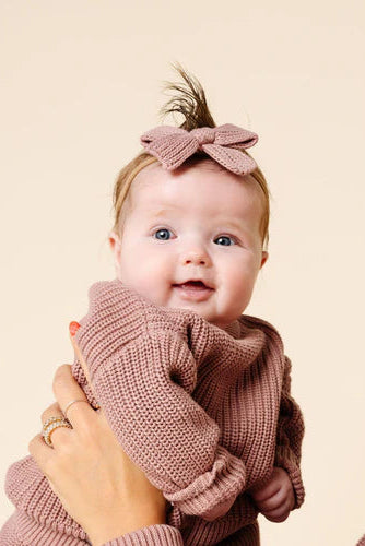Mauve Chunky Knit Sweater Bow Headband