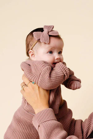 Mauve Chunky Knit Sweater Bow Headband