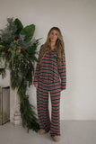 Women's Bamboo Button Up Lounge Set | Holiday Stripe