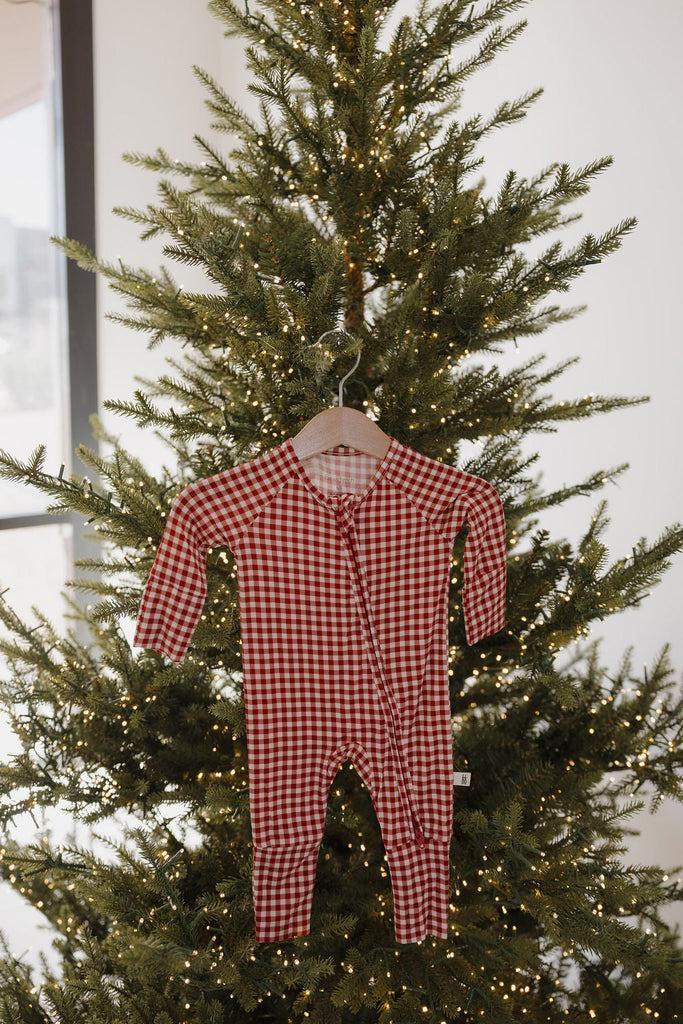 Bamboo Zip Pajamas | Red Gingham